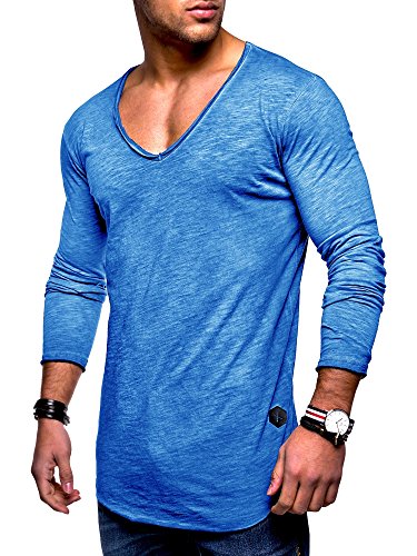 Rello & Reese Herren Oversize Longsleeve V-Neck Rundhals Sweatshirt MT-7314 [Blau, M] von Rello & Reese