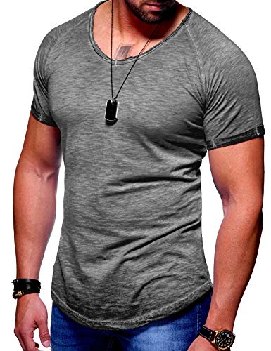 MT Styles Herren Oversize T-Shirt V-Neck Raglan Longline MT-7116 [Dunkelgrau, L] von Rello & Reese