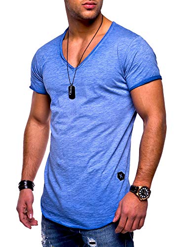 Rello & Reese Herren T-Shirt Kurzarm Basic Oversize V-Neck MT-7102 [Blau, von Rello & Reese