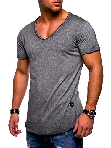 Rello & Reese Herren T-Shirt Kurzarm Basic Oversize V-Neck MT-7102 [Dunkelgrau, von Rello & Reese