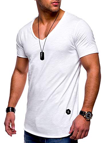 Rello & Reese Herren T-Shirt Kurzarm Basic Oversize V-Neck MT-7102 [Weiß, S] von Rello & Reese