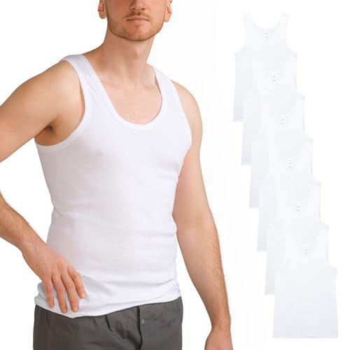 6er Pack Herren Unterhemd FEINRIPP Classic Tank Top Weiss Größe M von MT