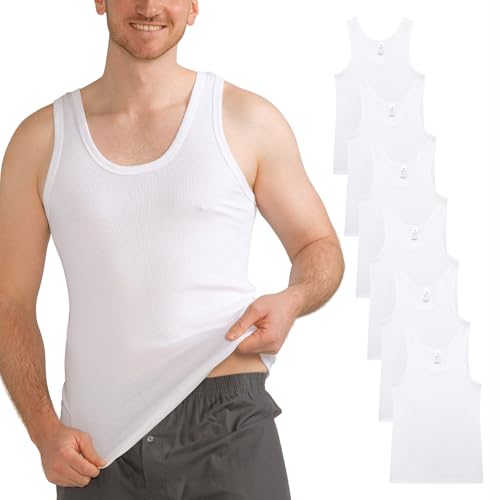 MT 6er Pack Herren Unterhemd DOPPELRIPP Classic Tank Top Weiss Größe 6XL von MT