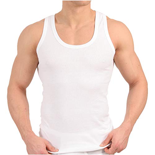 MT 6er Pack Herren Unterhemd FEINRIPP Classic Tank Top Weiss Größe 5XL von MT