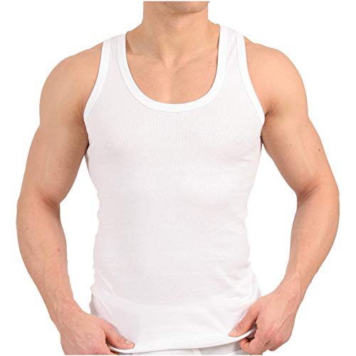 MT 6er Pack Herren Unterhemd FEINRIPP Classic Tank Top Weiss Größe XL von MT