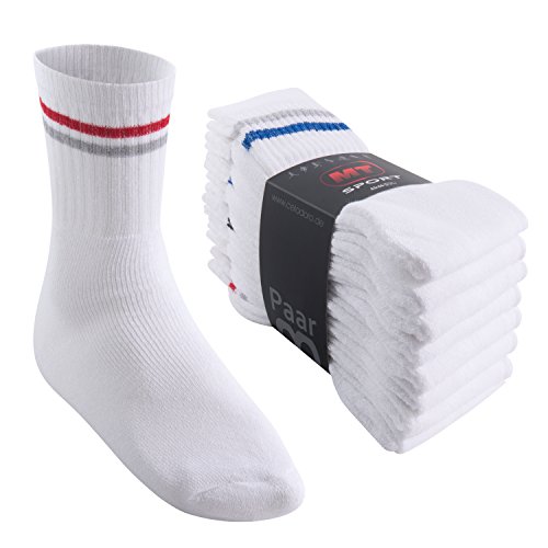 MT Damen und Herren Sport- und Freizeitsocken (8 Paar) Tennissocken - Weiss-Colourstripe 35-38 von MT