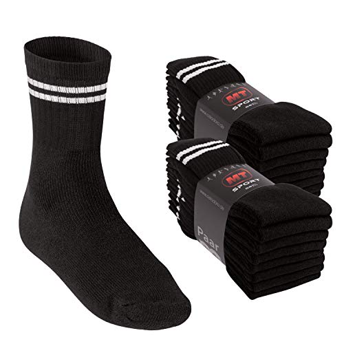 MT Damen und Herren Sport- und Freizeitsocken (16 Paar) Tennissocken - Schwarz-Whitestripe 47-50 von MT