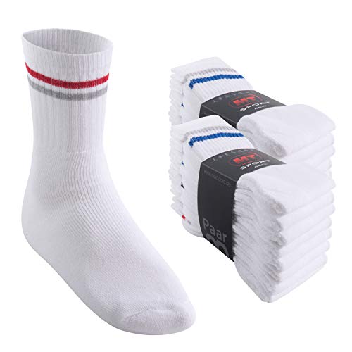 MT Damen und Herren Sport- und Freizeitsocken (16 Paar) Tennissocken - Weiss-Colourstripe 35-38 von MT