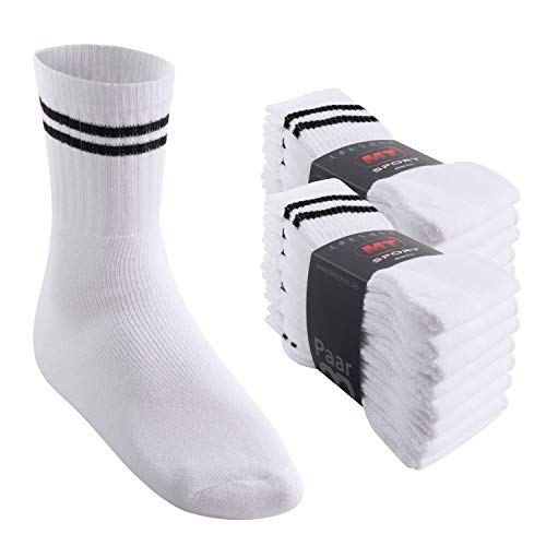 MT Damen und Herren Sport- und Freizeitsocken (16 Paar) Tennissocken - Weiss-Blackstripe 39-42 von MT