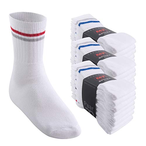 MT Damen und Herren Sport- und Freizeitsocken (24 Paar) Tennissocken - Weiss-Colourstripe 43-46 von MT