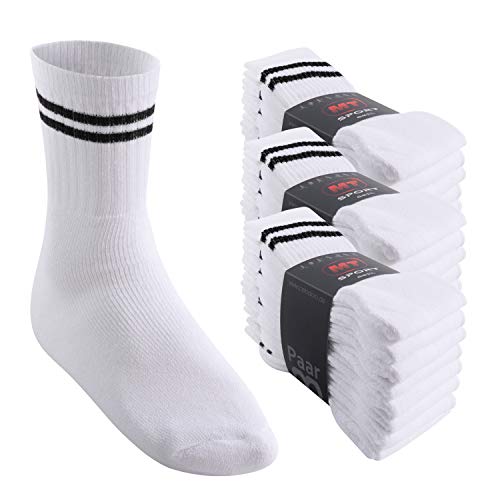 MT Damen und Herren Sport- und Freizeitsocken (24 Paar) Tennissocken - Weiss-Blackstripe 39-42 von MT