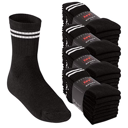 MT Damen und Herren Sport- und Freizeitsocken (32 Paar) Tennissocken - Schwarz-Whitestripe 43-46 von MT