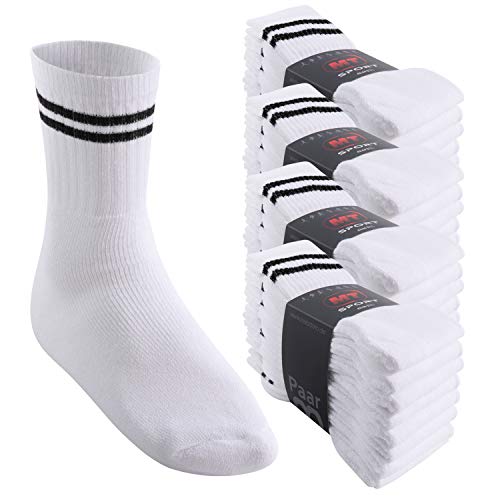 MT Damen und Herren Sport- und Freizeitsocken (32 Paar) Tennissocken - Weiss-Blackstripe 39-42 von MT