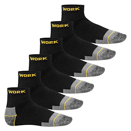 MT Herren Arbeits- und Freizeitsocken (6 Paar) Robuste Work Kurzschaft Socken - Schwarz-Gelb 47-50 von MT