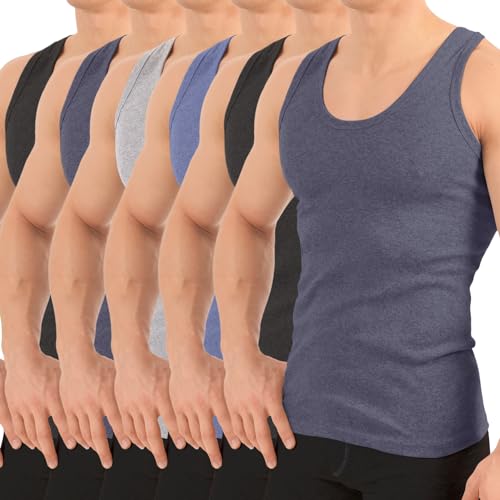 MT 6er Pack Herren Unterhemd FEINRIPP Classic Tank Top Melange Größe 4XL von MT