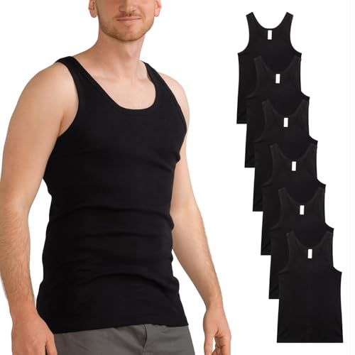 MT 6er Pack Herren Unterhemd FEINRIPP Classic Tank Top Schwarz Größe 3XL von MT