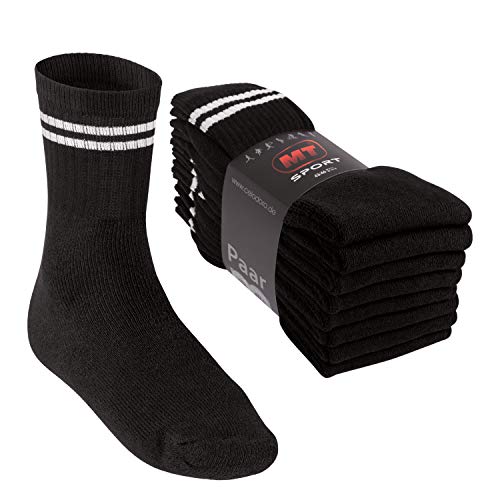 MT Damen und Herren Sport- und Freizeitsocken (8 Paar) Tennissocken - Schwarz-Whitestripe 39-42 von MT