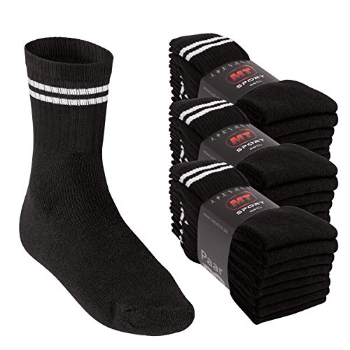 MT Damen und Herren Sport- und Freizeitsocken (24 Paar) Tennissocken - Schwarz-Whitestripe 35-38 von MT