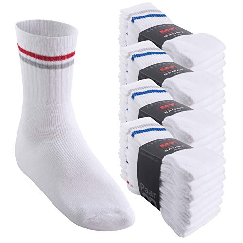 MT Damen und Herren Sport- und Freizeitsocken (32 Paar) Tennissocken - Weiss-Colourstripe 39-42 von MT