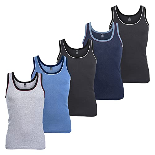 MT Herren Melange Tank-Top (5er Pack) Baumwoll Feinripp Unterhemden ärmellos - 5farb-Pack mit Blau 10 (4XL) von MT Products
