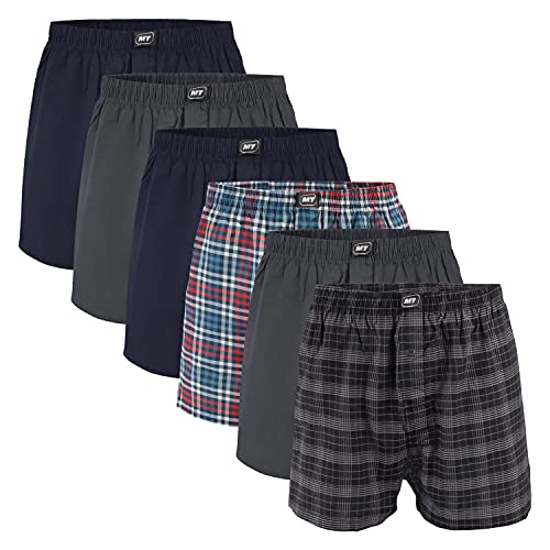 MT Herren Web Boxershorts (6er Pack) American Boxer gewebt aus Baumwolle - Anthrazit-Dunkelblau XXL von MT