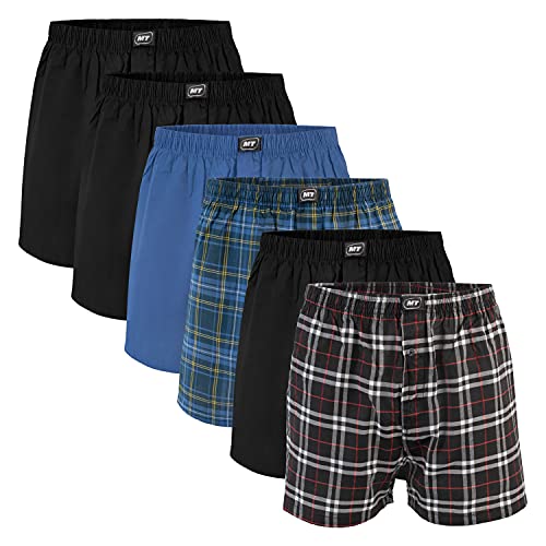 MT Herren Web Boxershorts (6er Pack) American Boxer gewebt aus Baumwolle - Schwarz-Blau 3XL von MT