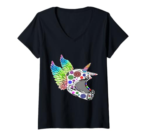 Damen Mountainbike-Helm mit Einhorn-Motiv T-Shirt mit V-Ausschnitt Damen Mountainbike-Helm mit Einhorn-Motiv T-Shirt mit V-Ausschnitt von MTB / Mountain bike lovers / Unicorns / Helmet