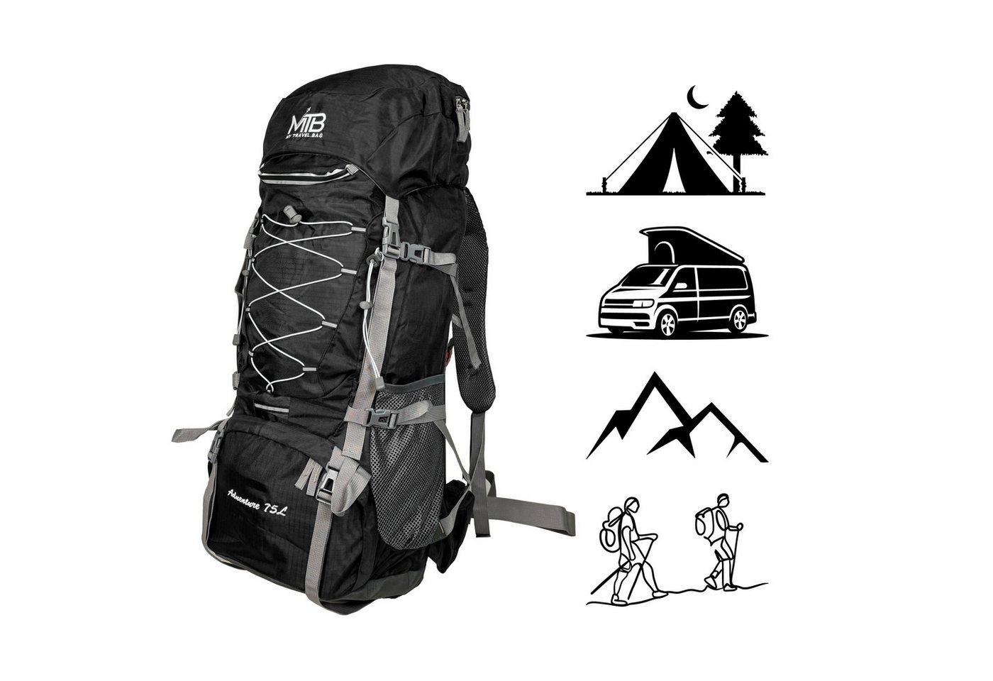 MTB Wanderrucksack 80 Liter Tracking Rucksack Reiserucksack Camping Tasche, mit Rückenlüftung von MTB