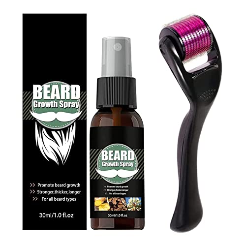 Bartwuchs-Spray Bart-Verdickungs-Spray Bart-Kit für Männer Micro-Nadelroller für das Gesicht nährende und feuchtigkeitsspendende Spray-Bartpflege Beschleunigen Sie das Bartwachstum von MTDBAOD