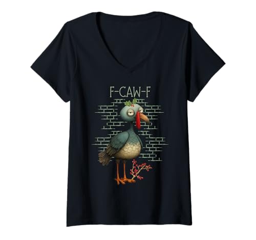 Damen Lustiger Weihnachtsvogel F-CAW-F Weihnachts-Unisex-Humor-Grafik T-Shirt mit V-Ausschnitt Damen Lustiger Weihnachtsvogel F-CAW-F Weihnachts-Unisex-Humor-Grafik T-Shirt mit V-Ausschnitt von MTJ-Mushrooms Angry Turkey Holiday Humor Design