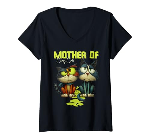 Damen Lustiges Katzenliebhaber-Design Mother of Crazy Cats T-Shirt mit V-Ausschnitt Damen Lustiges Katzenliebhaber-Design Mother of Crazy Cats T-Shirt mit V-Ausschnitt von MTJ-Mushrooms Crazy Cats Woman Apparel