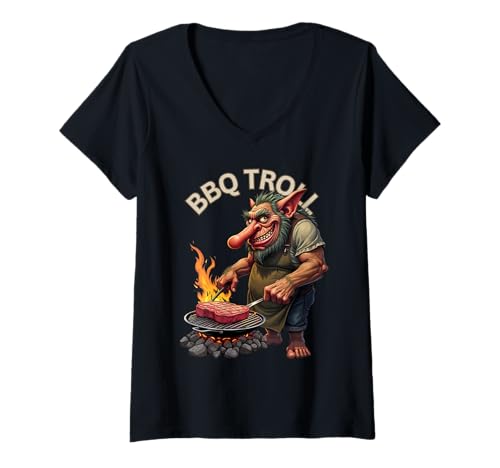 Damen BBQ Troll Lustiges Grilldesign für Grillliebhaber T-Shirt mit V-Ausschnitt Damen BBQ Troll Lustiges Grilldesign für Grillliebhaber T-Shirt mit V-Ausschnitt von MTJ-Mushrooms Fun Grilling Design For Dad