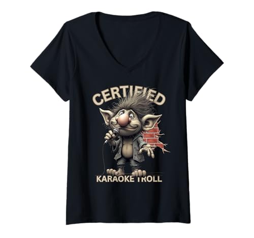 Damen Zertifiziertes Karaoke-Design mit lustigem singendem Troll-Design T-Shirt mit V-Ausschnitt Damen Zertifiziertes Karaoke-Design mit lustigem singendem Troll-Design T-Shirt mit V-Ausschnitt von MTJ-Mushrooms Fun Troll For Karaoke Lovers