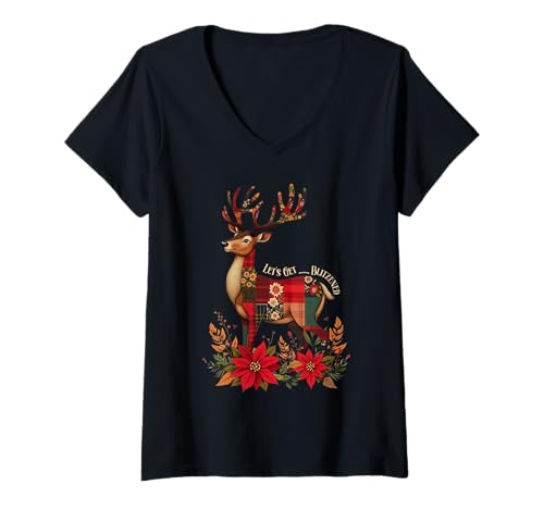 Damen Lustiges Patchwork-Rentier-Weihnachtsfeiertagsdesign T-Shirt mit V-Ausschnitt Damen Lustiges Patchwork-Rentier-Weihnachtsfeiertagsdesign T-Shirt mit V-Ausschnitt von MTJ-Mushrooms Funny Reindeer Christmas Design