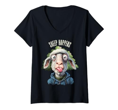 Damen Lustiges Schaf passiert Zitat sarkastischer Tierhumor T-Shirt mit V-Ausschnitt Damen Lustiges Schaf passiert Zitat sarkastischer Tierhumor T-Shirt mit V-Ausschnitt von MTJ-Mushrooms Witty Sheep Pun Design