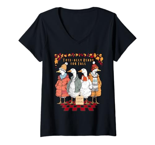 Damen Tote-Ally Ready for Fall Goose Herbst-Shopping-Design T-Shirt mit V-Ausschnitt Damen Tote-Ally Ready for Fall Goose Herbst-Shopping-Design T-Shirt mit V-Ausschnitt von MTJ-Mushrooms Women's Geese Shopping Design