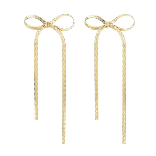 14 Karat vergoldete Schleifen-Ohrringe für Damen, lange Quasten-Ohrringe, Hochzeitsschmuck, Schleifen-Ohrstecker, Geschenk, Messing, Kein Edelstein von MTJAHPS