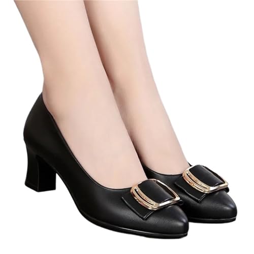 Brautschuhe Damenmode Plus Size Schwarzes Leder Frühling Büro Karriere High Heel Schuhe Lady Casual Comfort Arbeitspumps(Style6,38) von MTKSFDC