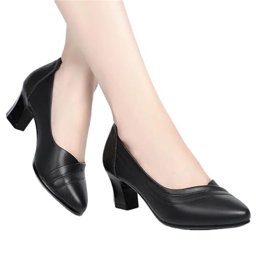 Brautschuhe Damenmode Plus Size Schwarzes Leder Frühling Büro Karriere High Heel Schuhe Lady Casual Comfort Arbeitspumps(Style7,39) von MTKSFDC