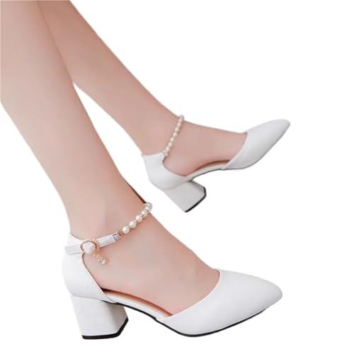 Brautschuhe Frauen Mode Schnalle Perle Platz Ferse Schuhe Dame Freizeit Elegante Büro Karriere Pumpen(Color 01,37) von MTKSFDC