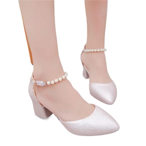 Brautschuhe Frauen Mode Schnalle Perle Platz Ferse Schuhe Dame Freizeit Elegante Büro Karriere Pumpen(Color 02,40) von MTKSFDC