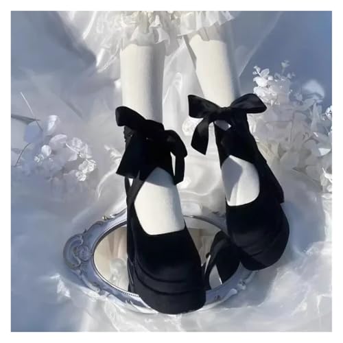 Brautschuhe Luxus Schuhe Mode Plattform Frauen Kreuz Strap Dicken Absatz Schuhe Damen College Stil Kleid Pumps(Black,36) von MTKSFDC