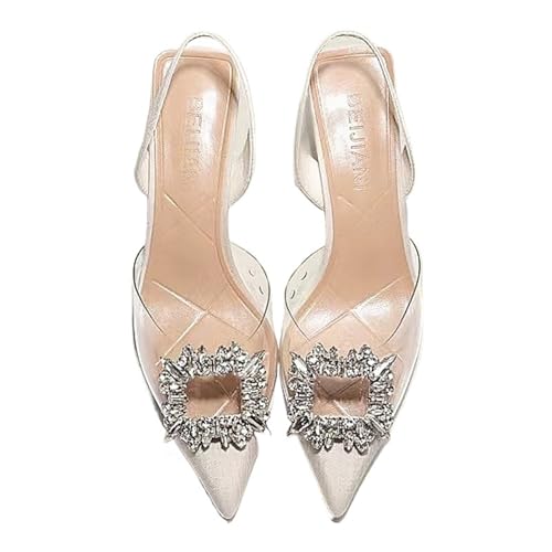 Brautschuhe Mode Sexy Bankett Komfortable Kristall Transparent Einfarbig Spitz Frauen High Heels(White,42) von MTKSFDC