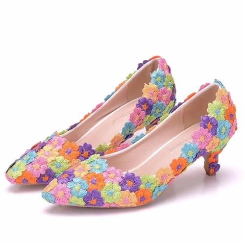 Brautschuhe Weiße Braut Hochzeit Maultiere 5cm Stilettos Schuhe Pumps Stripper Party Weiß High Heels Sandalen Frauen(Multicolor,37) von MTKSFDC