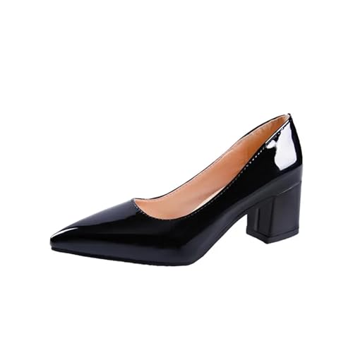 MTKSFDC Brautschuhe Hochhackige Schuhe Damen Spitz Flach Mund Schuhe Mode Schuhe Plus Größe(Black 5.8CM,34) von MTKSFDC
