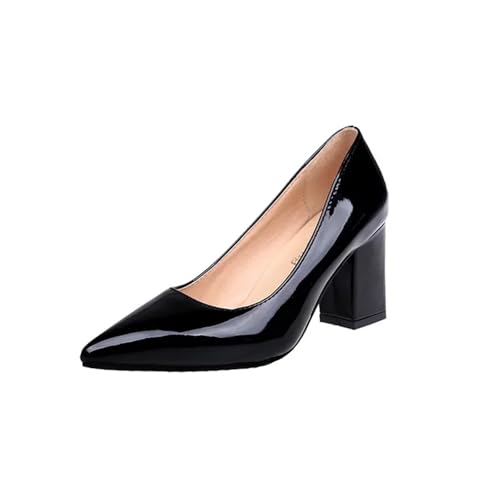 MTKSFDC Brautschuhe Hochhackige Schuhe Damen Spitz Flach Mund Schuhe Mode Schuhe Plus Größe(Black 7.5CM,41) von MTKSFDC
