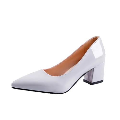 MTKSFDC Brautschuhe Hochhackige Schuhe Damen Spitz Flach Mund Schuhe Mode Schuhe Plus Größe(Light Gray 5.8CM,41) von MTKSFDC