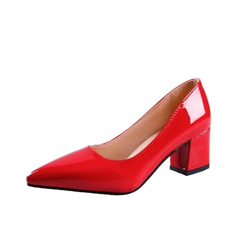MTKSFDC Brautschuhe Hochhackige Schuhe Damen Spitz Flach Mund Schuhe Mode Schuhe Plus Größe(Red 5.8CM,37) von MTKSFDC