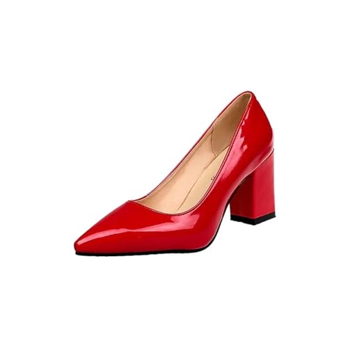 MTKSFDC Brautschuhe Hochhackige Schuhe Damen Spitz Flach Mund Schuhe Mode Schuhe Plus Größe(Red 7.5CM,41) von MTKSFDC