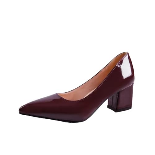 MTKSFDC Brautschuhe Hochhackige Schuhe Damen Spitz Flach Mund Schuhe Mode Schuhe Plus Größe(Wine Red 5.8CM,40) von MTKSFDC